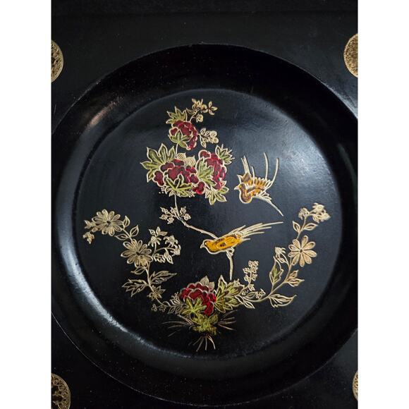 Florentia Italy 9.5" Hand-Painted Wooden Tray Birds & Floral Gold Accents - Picture 4 of 7